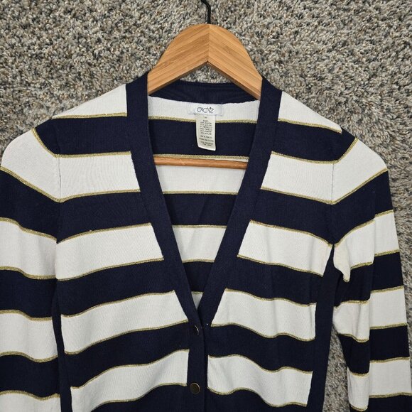 Cache Cardigan Womens XS Navy Blue Striped Snap Button Casual Ladies - Picture 4 of 7